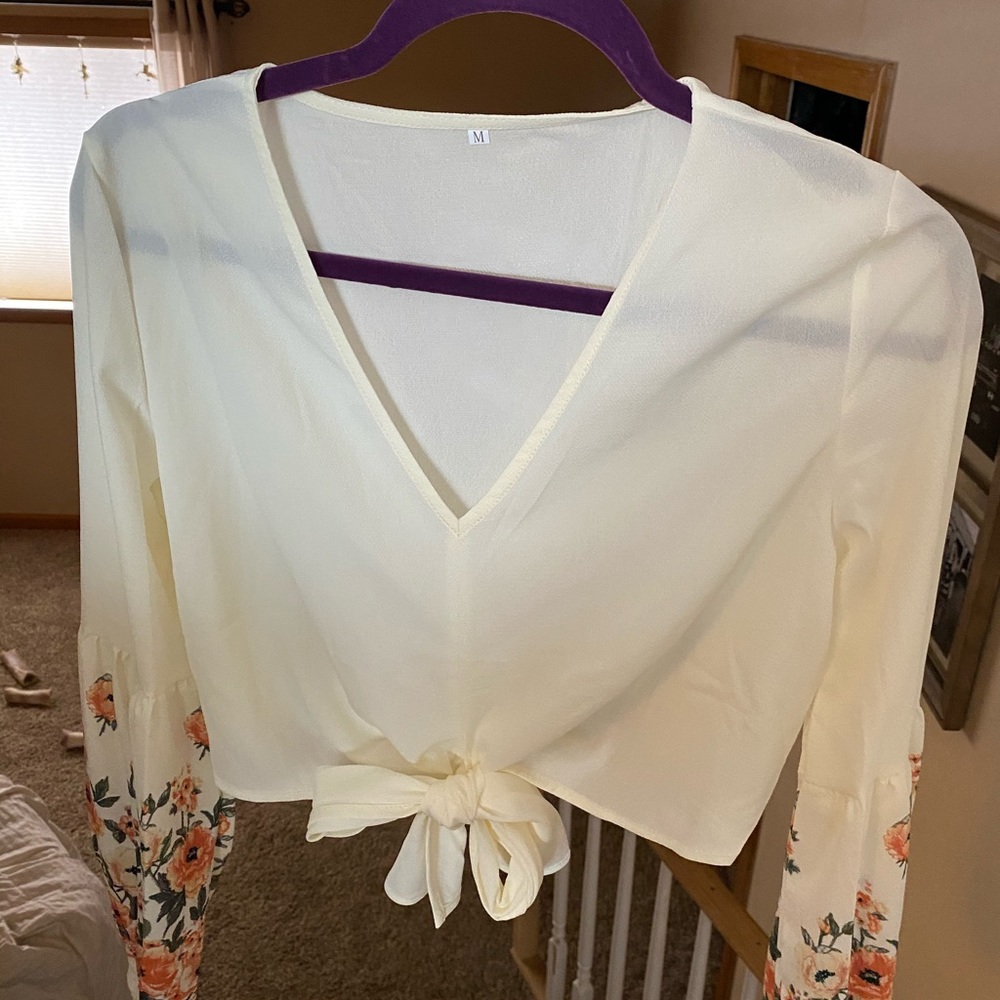 Sheer crop top with tie